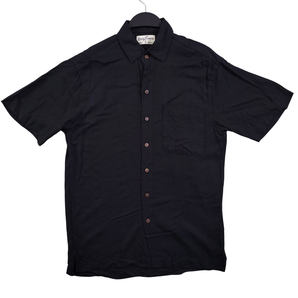 Kenny Flowers Shirt Men S Black Solid Rayon Short Sleeve Button Up